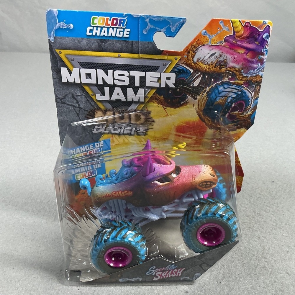 Monster Jam Sparkle Smash Color Change Mud Blasters Unicorn Truck 1:64 Scale New